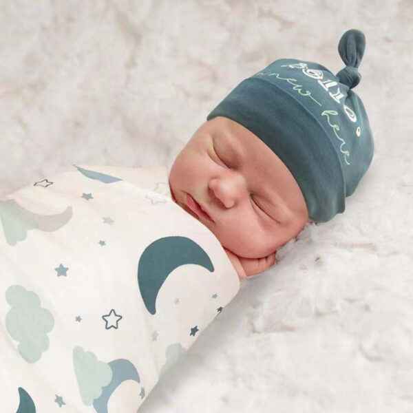 Mums&Moore New Born Baby Swaddle Blanket With Hat Set - Image 4